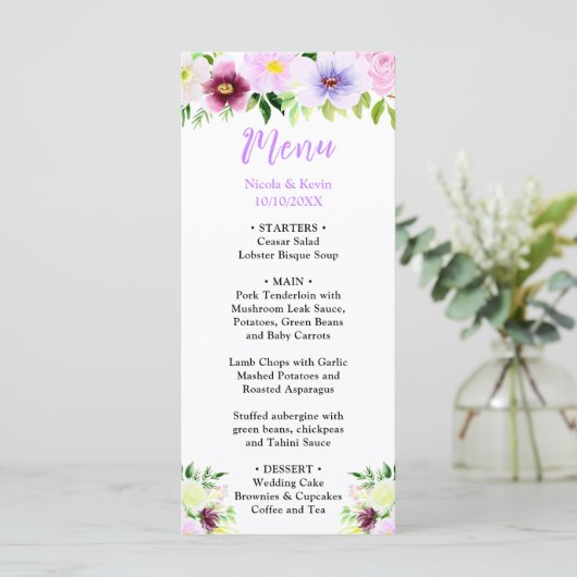 Spring Purple Flowers with Foliage Menu (Staand voorkant)