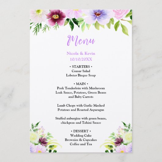 Spring Purple Flowers with Foliage Menu (Voorkant)