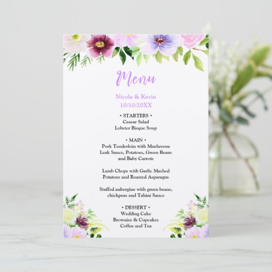Spring Purple Flowers with Foliage Menu (Staand voorkant)