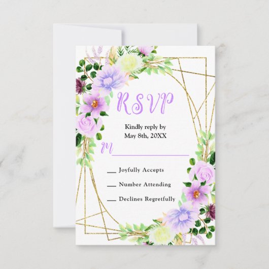Spring Purple Flowers with Foliage RSVP Kaartje (Voorkant)