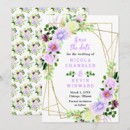 Spring Purple Flowers with Foliage Save The Date