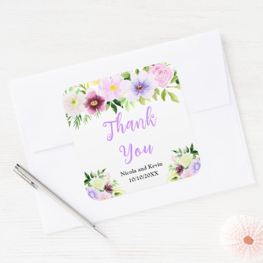Spring Purple Flowers with Foliage Vierkante Sticker (Envelop)