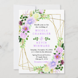 Spring Purple Flowers with Foliage Wedding Kaart
