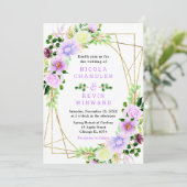 Spring Purple Flowers with Foliage Wedding Kaart (Staand voorkant)