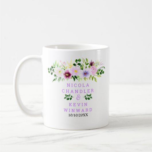Spring Purple Flowers with Foliage Wedding Koffiemok (Links)