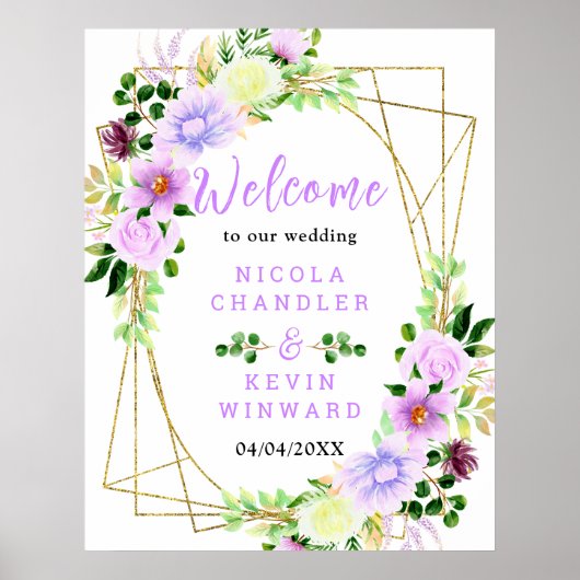 Spring Purple Flowers with Foliage Welcome Sign Poster (Voorkant)