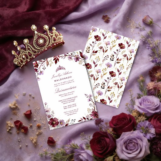 Spring Purple-Toned Botanical Branches Tiara XVs Kaart