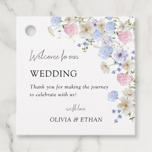 Spring Purple Wildflowers Welcome To Our Wedding Bedankjes Labels (Voorkant)