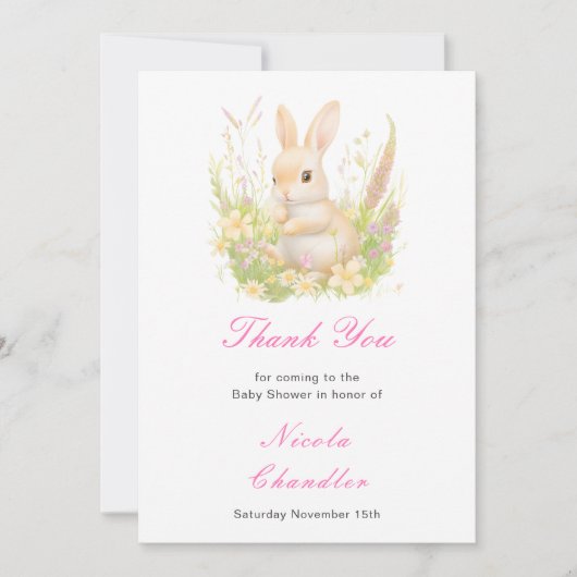 Spring Rabbit Baby shower Bedankkaart (Voorkant)