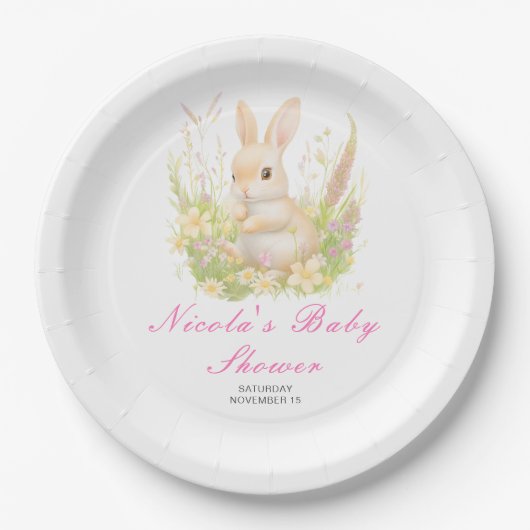 Spring Rabbit Baby shower Papieren Bordje (Voorkant)