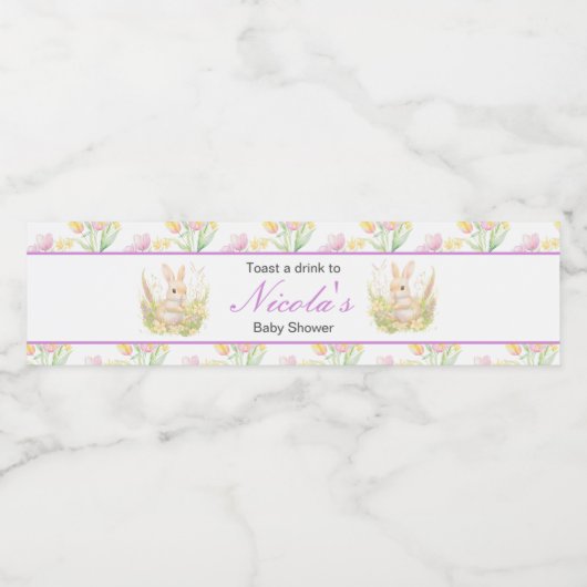 Spring Rabbit Baby shower Waterfles Etiket (Enkel label)