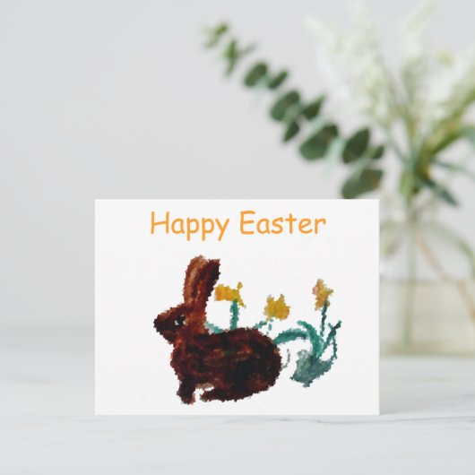 Spring Rabbit Daffodil Art Feestdagenkaart (Staand voorkant)