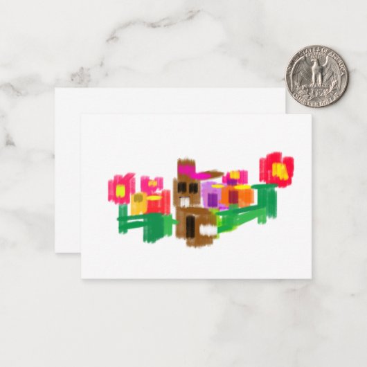 Spring Rabbit Notitiekaartje (Voorkant / Achterkant in situ)