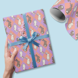 Spring Rabbit Pink and Purple Pastel Argyle Cadeaupapier