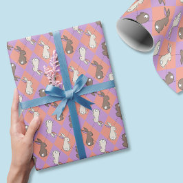 Spring Rabbit Pink and Purple Pastel Argyle  Cadeaupapier