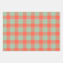 Spring Rain and Persimmon Plaid Green Apricot Inpakpapier Vel