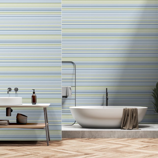 Spring Rain and Tropical Blue Stripes Behang (Badkamer)