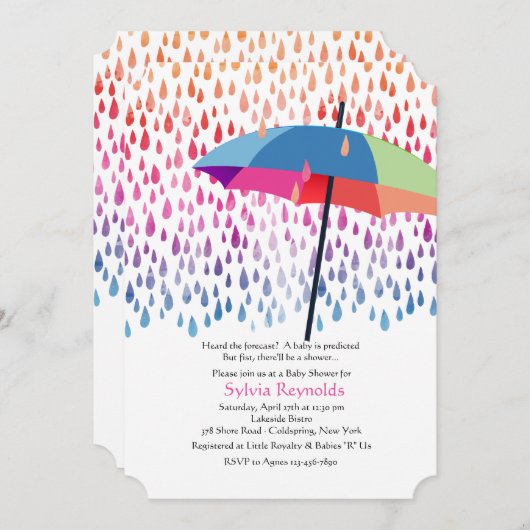 Spring Rain Baby shower Invitation Kaart (Voorkant / Achterkant)