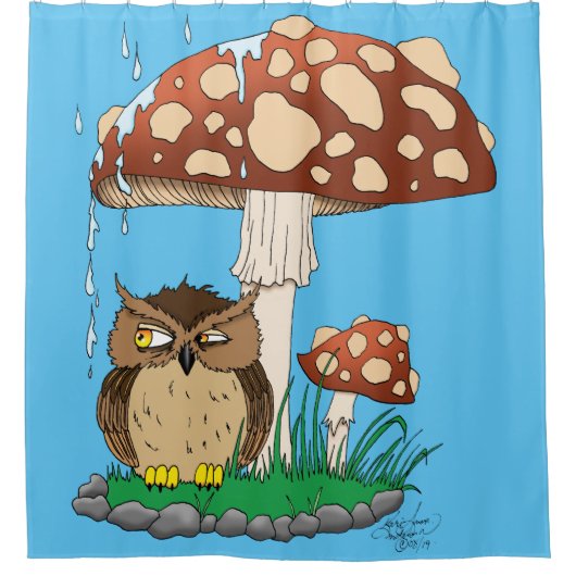 Spring Rain Douche Uil Paddestoel Douchegordijn (Voorkant)