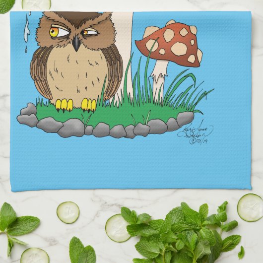 Spring Rain Douche Uil Paddestoel Theedoek (Gevouwen)