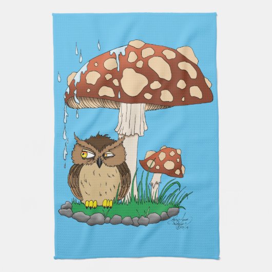 Spring Rain Douche Uil Paddestoel Theedoek (Verticaal)