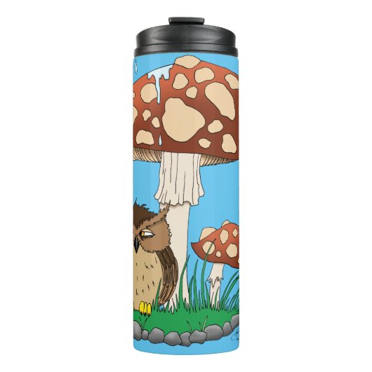 Spring Rain Douche Uil Paddestoel Thermosbeker (Voorkant)