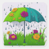 Spring Rain Vierkante Sticker (Voorkant)