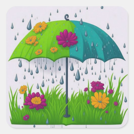 Spring Rain Vierkante Sticker (Voorkant)