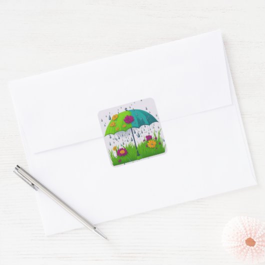 Spring Rain Vierkante Sticker (Envelop)