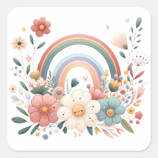 Spring Rainbow Flowers Vierkante Sticker (Voorkant)