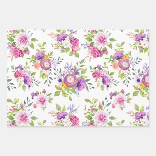 Spring Ranunculus en Roos Collage Inpakpapier Vel (Voorkant 2)