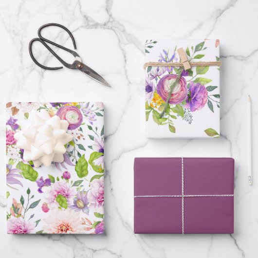 Spring Ranunculus en Roos Collage Inpakpapier Vel (Voorkant)