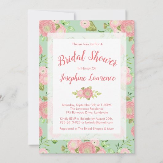 Spring Ranunculus Mint Bridal Douche Uitnodigingen (Voorkant)