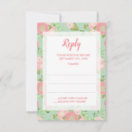 Spring Ranunculus Mint Floral Wedding Reactie Kaar RSVP Kaartje