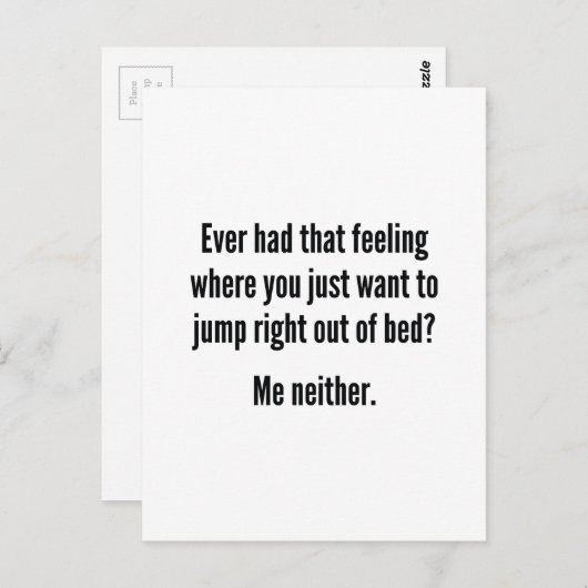 Spring recht uit bed briefkaart (Voorkant / Achterkant)