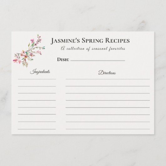 Spring Recipe Card Floral Seasonal Kitchen  Aankondiging (Voorkant)