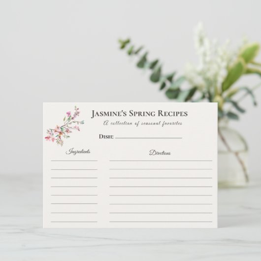 Spring Recipe Card – Watercolor Blossoms Aankondiging (Staand voorkant)