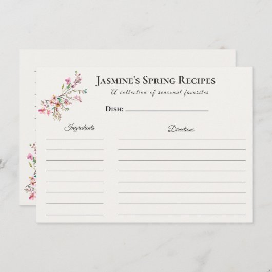 Spring Recipe Card – Watercolor Blossoms Aankondiging (Voorkant / Achterkant)