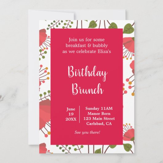 Spring Red Poppies Floral Birthday Brunch Kaart (Voorkant)