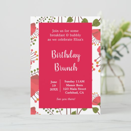 Spring Red Poppies Floral Birthday Brunch Kaart (Staand voorkant)