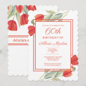 Spring Red Tulip Stijlvolle Flora 60e verjaardag Kaart (Voorkant / Achterkant)