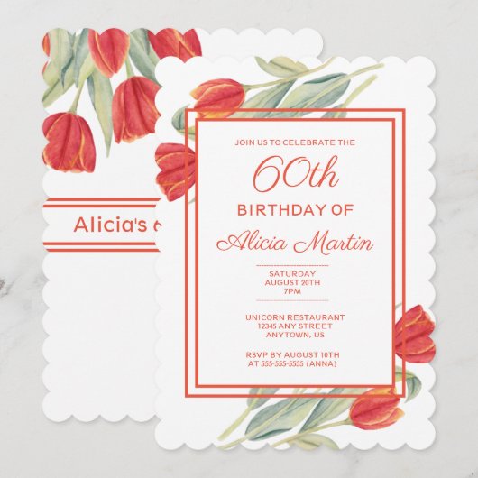 Spring Red Tulip Stijlvolle Flora 60e verjaardag Kaart (Voorkant / Achterkant)