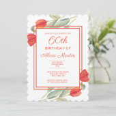 Spring Red Tulip Stijlvolle Flora 60e verjaardag Kaart (Staand voorkant)