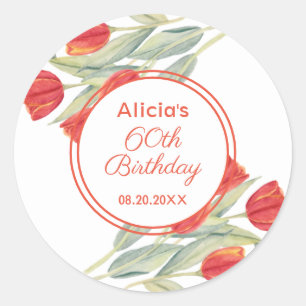Spring Red Tulip Stijlvolle Flora 60e verjaardag Ronde Sticker