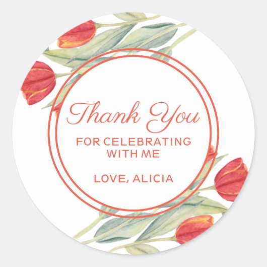 Spring Red Tulip Stijlvolle Flora Verjaardag Dank  Ronde Sticker (Voorkant)