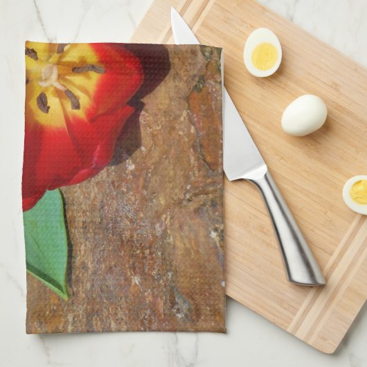 Spring Red Tulip Theedoek (Quarter Fold)