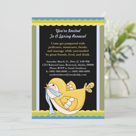 Spring Renewal Pedi Mani Gezichtsmassage Bird Kaart (Staand voorkant)