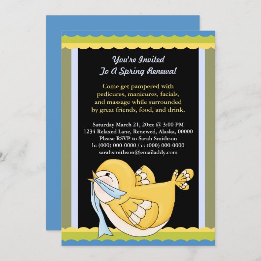 Spring Renewal Pedi Mani Gezichtsmassage Bird Kaart (Voorkant / Achterkant)