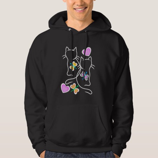 Spring Retro Cats 80s 90s Kittens Vlinders Chil Hoodie (Voorkant)