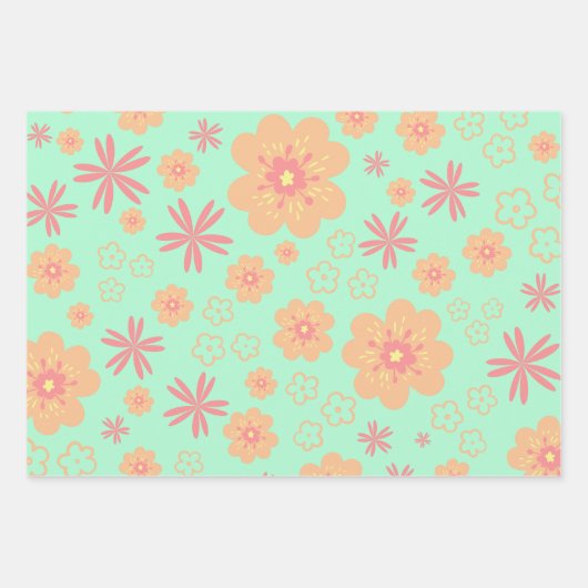 Spring Retro Flowers Patroon Inpakpapier Vel (Voorkant 2)